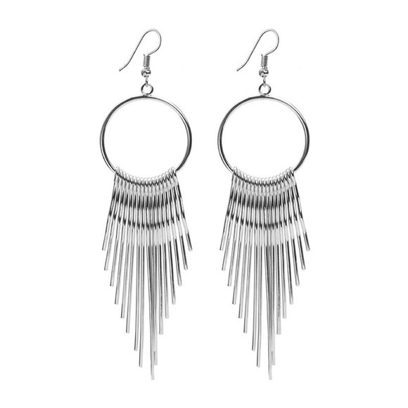 NEW! Beautiful Metal Long Tassel Earrings Gold or Silver Dangle Earrings - GIFT - Picture 3 of 3